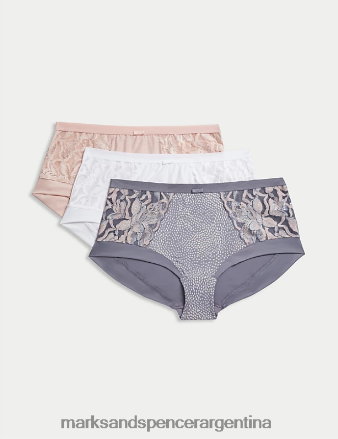 Marks & Spencer unisexo Pack de 3 shorts estilo braguita de talle alto con flores silvestres ropa gris medio 46VL4548