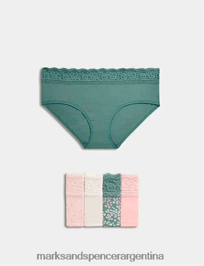 Marks & Spencer unisexo Pack de 5 shorts de talle alto con estampado rico en algodón ropa sauce verde 46VL3738