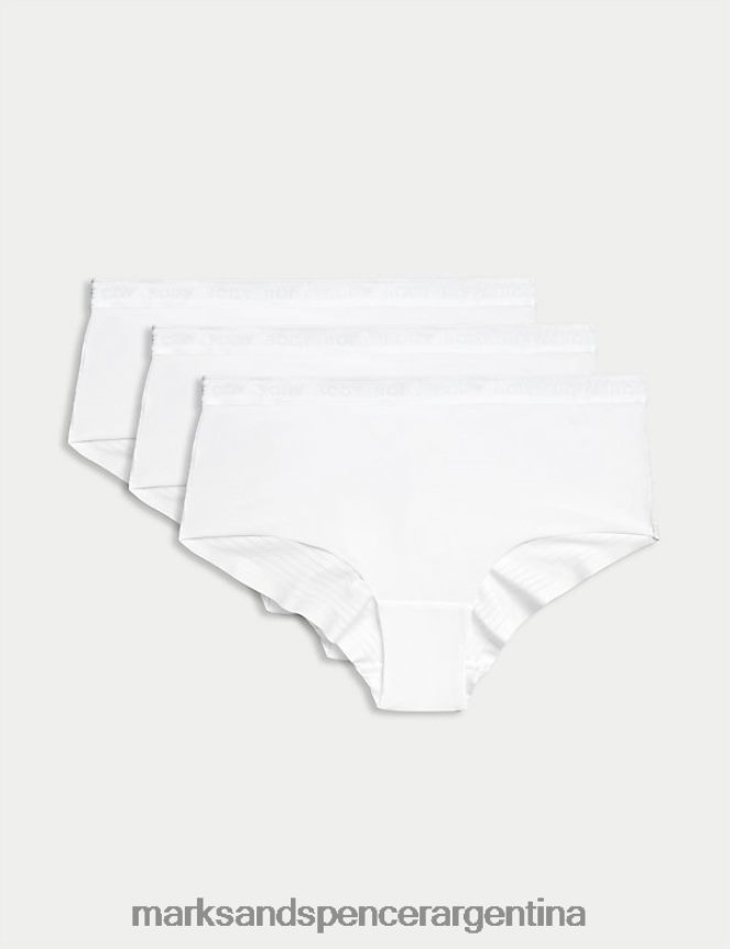 Marks & Spencer unisexo Paquete de 3 shorts definidos con cuerpo y talle bajo ropa blanco 46VL4334
