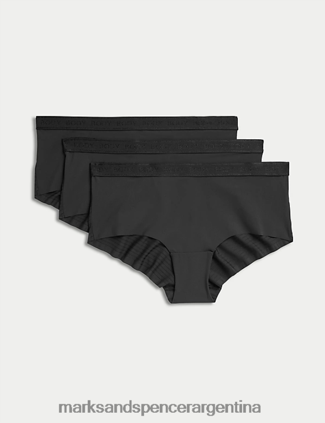 Marks & Spencer unisexo Paquete de 3 shorts definidos con cuerpo y talle bajo ropa negro 46VL3898