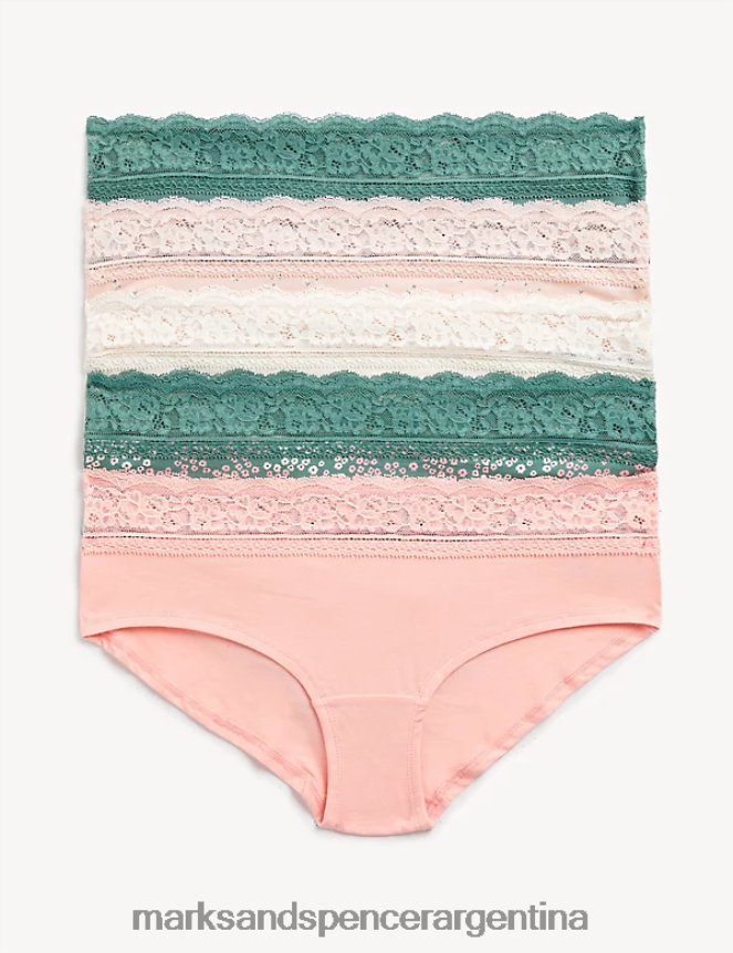 Marks & Spencer unisexo Paquete de 5 shorts de talle bajo con estampado rico en algodón ropa sauce verde 46VL3846