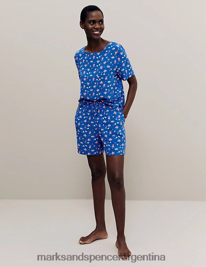 Marks & Spencer unisexo pantalones cortos de pijama con estampado floral ropa mezcla azul 46VL3588