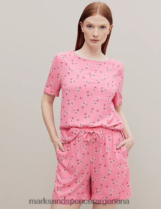 Marks & Spencer unisexo pantalones cortos de pijama con estampado floral ropa mezcla rosa 46VL3440
