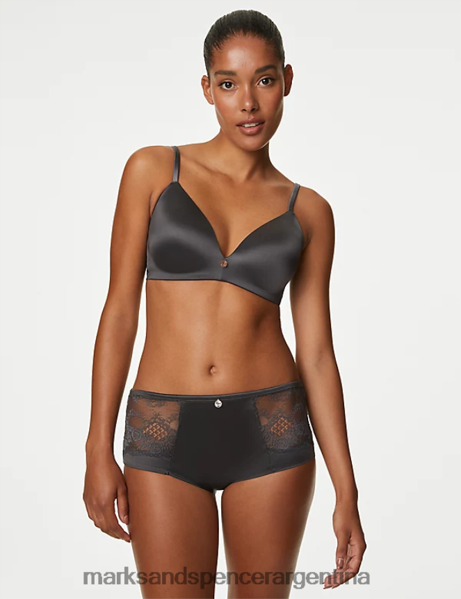 Marks & Spencer unisexo shorts de talle alto con ribete de encaje sin VPL ropa gris 46VL4960