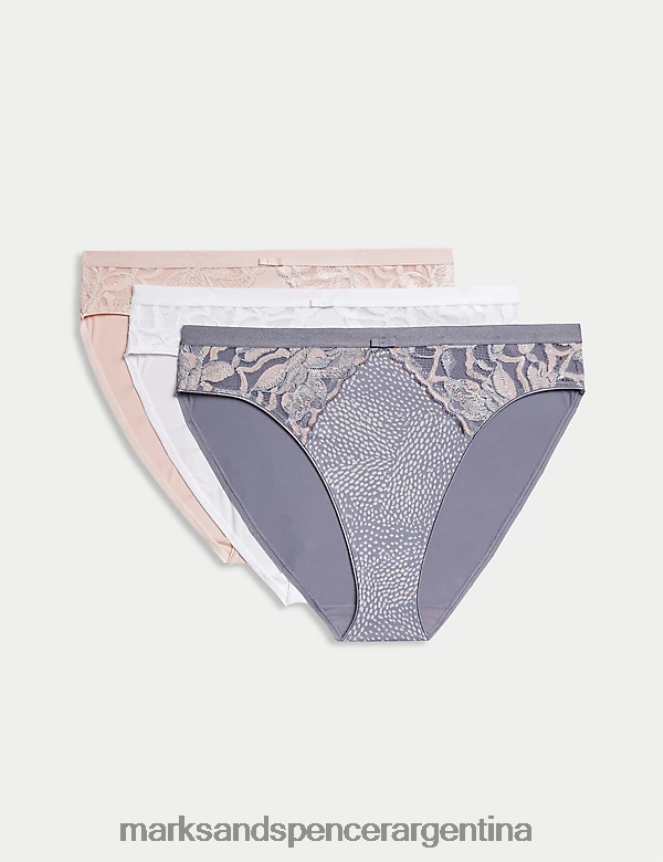 Marks & Spencer unisexo Pack de 3 braguitas altas con flores silvestres ropa gris medio 46VL4018