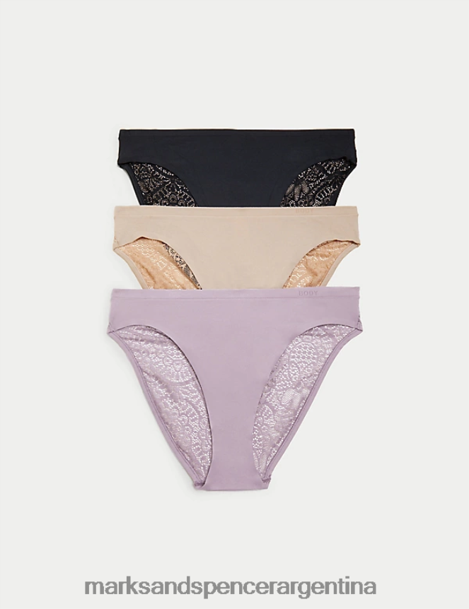 Marks & Spencer unisexo Pack de 3 braguitas body suaves de pernera alta ropa lila espolvoreada 46VL4372