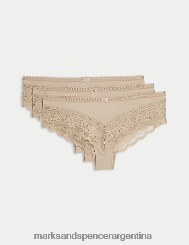 Marks & Spencer unisexo Pack de 3 braguitas brasileñas con ribete de encaje ropa cuarzo rosa 46VL3978