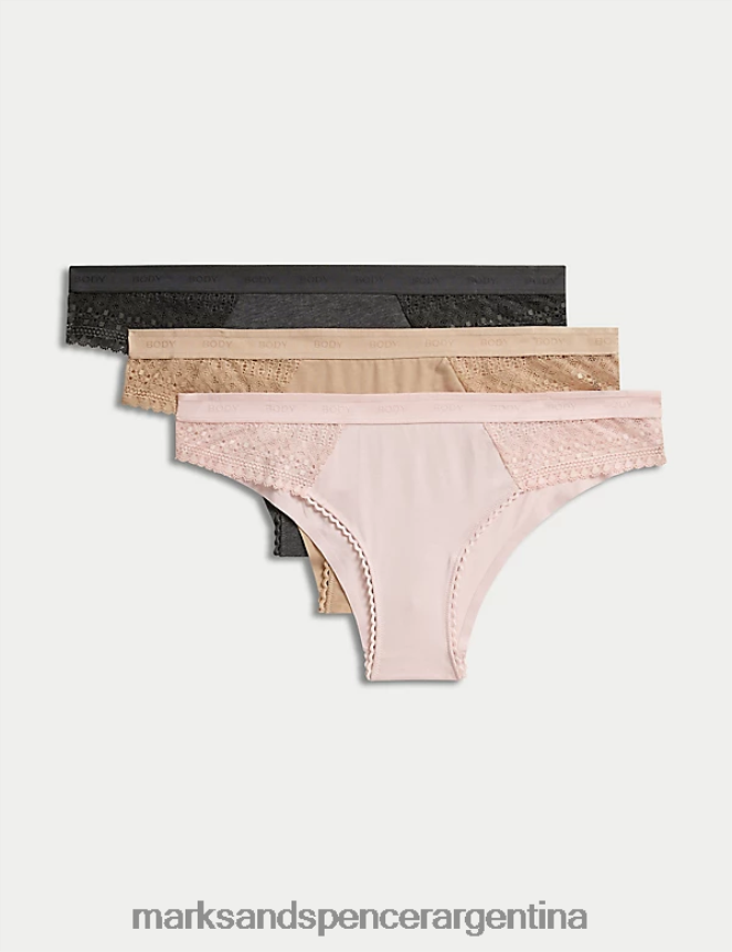 Marks & Spencer unisexo Pack de 3 braguitas brasileñas de algodón. ropa Rosa suave 46VL3870