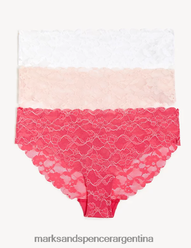 Marks & Spencer unisexo Pack de 3 braguitas brasileñas de encaje de corte libre ropa Rosa caliente 46VL4100