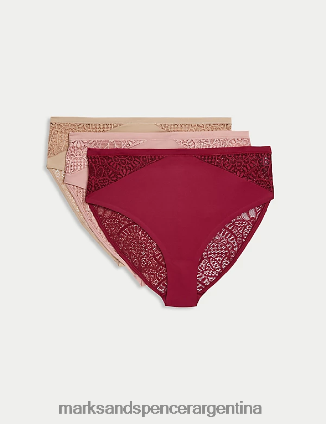 Marks & Spencer unisexo Pack de 3 braguitas brasileñas suaves de talle alto ropa frambuesa oscura 46VL4788