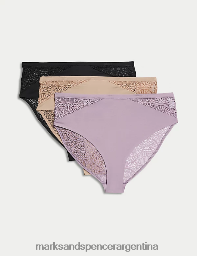 Marks & Spencer unisexo Pack de 3 braguitas brasileñas suaves de talle alto ropa lila espolvoreada 46VL4786