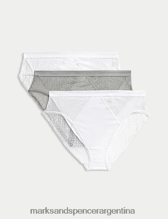 Marks & Spencer unisexo Pack de 3 braguitas de algodón con tiro alto y pernera alta ropa mezcla blanca 46VL3982