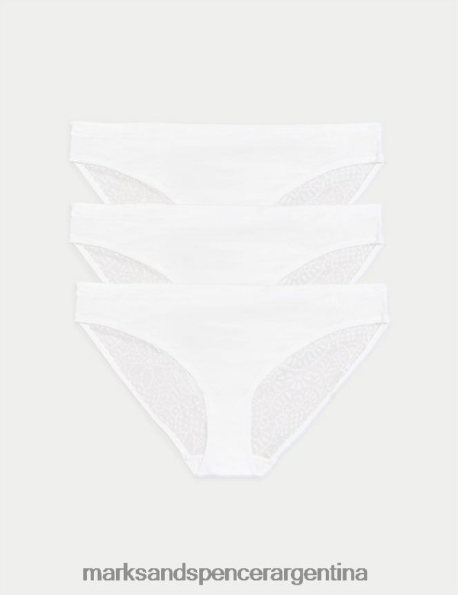 Marks & Spencer unisexo Pack de 3 braguitas de bikini body de encaje suave ropa blanco 46VL3808