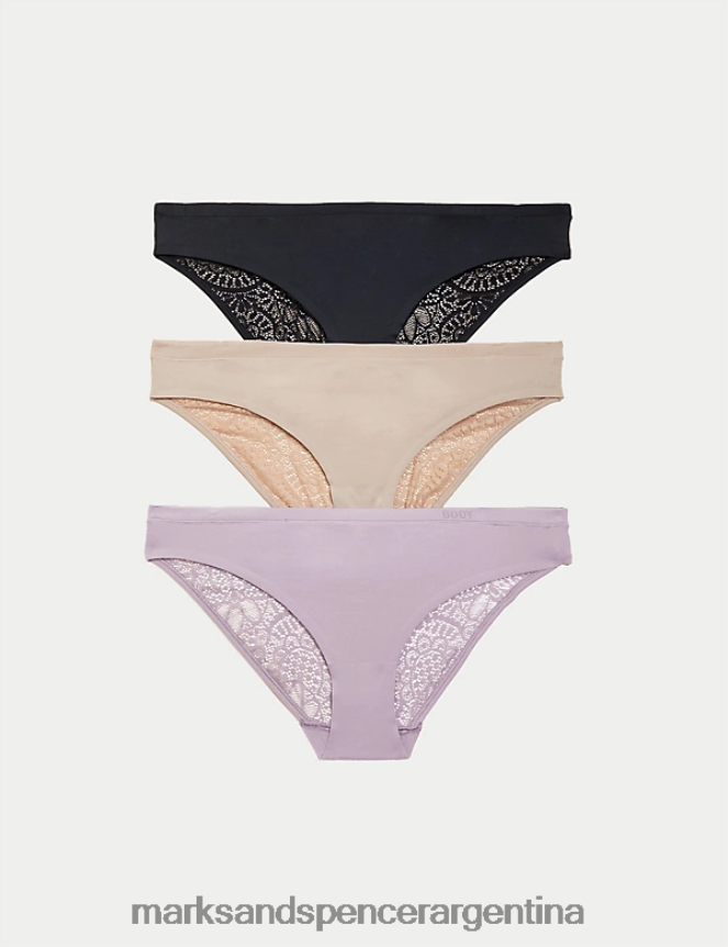 Marks & Spencer unisexo Pack de 3 braguitas de bikini body de encaje suave ropa lila espolvoreada 46VL4160