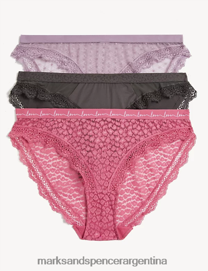 Marks & Spencer unisexo Pack de 3 braguitas de bikini de malla y encaje ropa mezcla de frambuesa 46VL4346