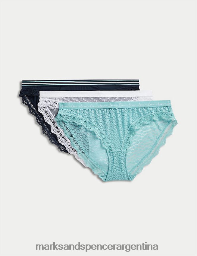 Marks & Spencer unisexo Pack de 3 braguitas de bikini de malla y encaje ropa mezcla turquesa 46VL4344
