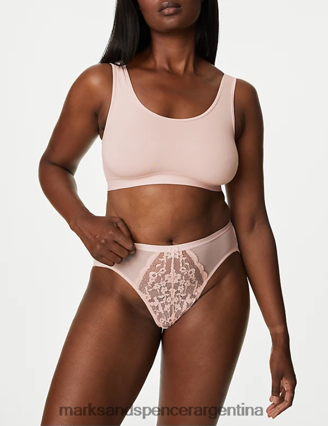Marks & Spencer unisexo Pack de 3 braguitas de talle alto con encaje ropa Rosa caliente 46VL4642