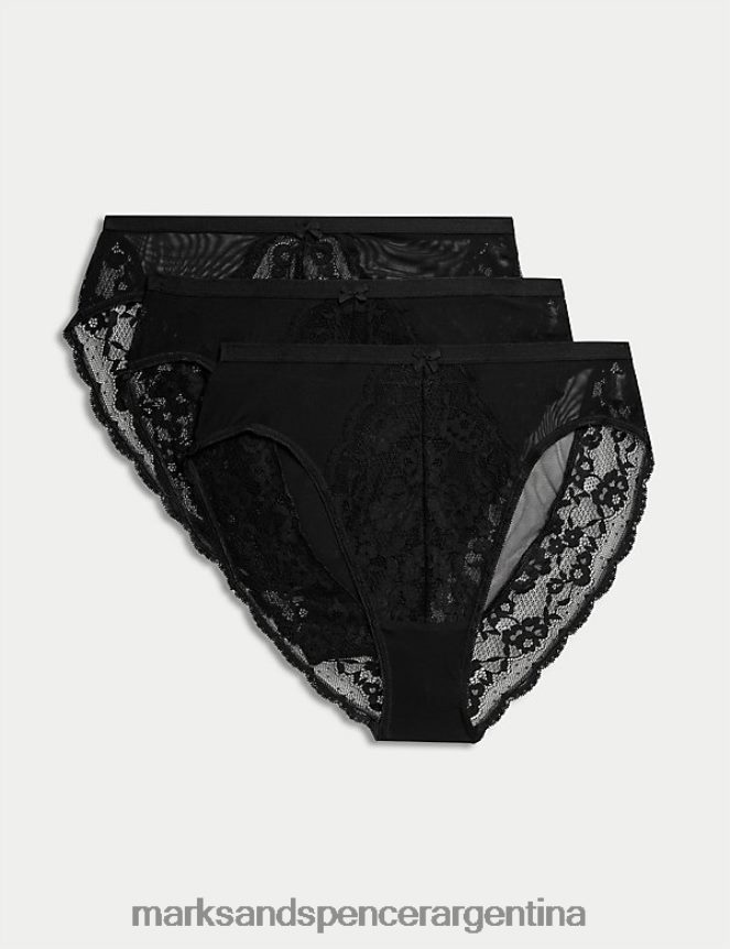 Marks & Spencer unisexo Pack de 3 braguitas de talle alto con encaje ropa negro 46VL4250