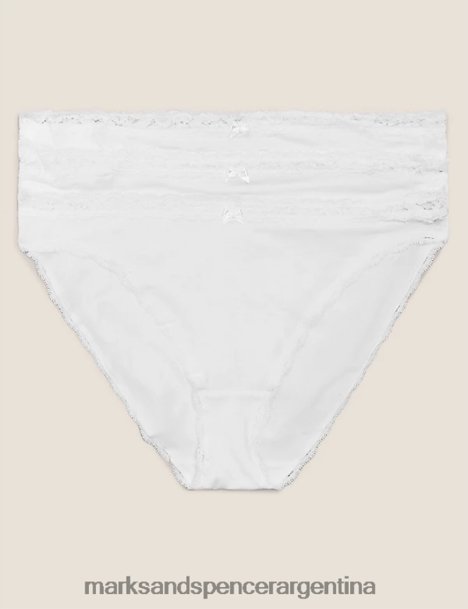 Marks & Spencer unisexo Paquete de 3 braguitas altas con encaje y rico algodón ropa blanco 46VL4076