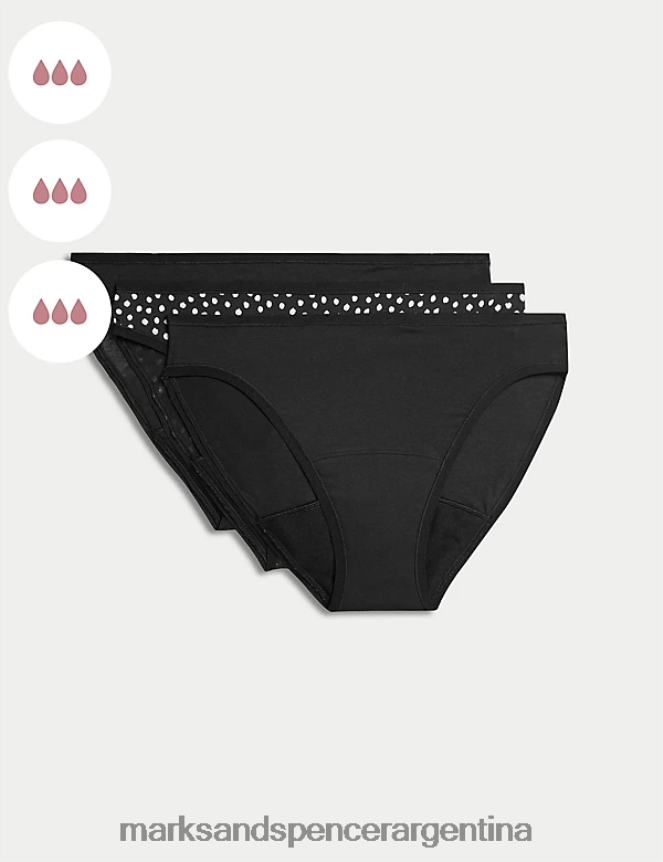 Marks & Spencer unisexo Paquete de 3 braguitas de bikini de gran absorbencia ropa mezcla negra 46VL3868