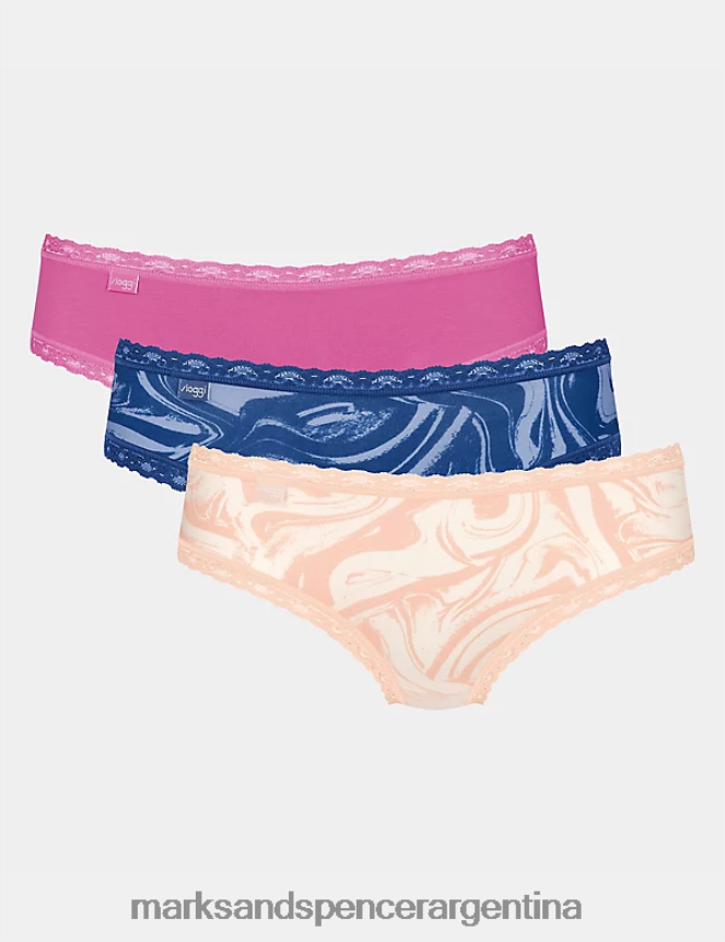 Marks & Spencer unisexo Paquete de 3 braguitas de talle bajo para fin de semana 24 horas al día, 7 días a la semana ropa mezcla morada 46VL4662