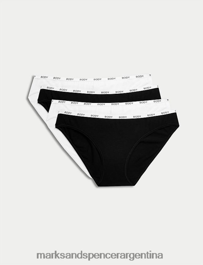 Marks & Spencer unisexo Paquete de 4 braguitas de algodón con comodidad y frescura. ropa mezcla negra 46VL4316