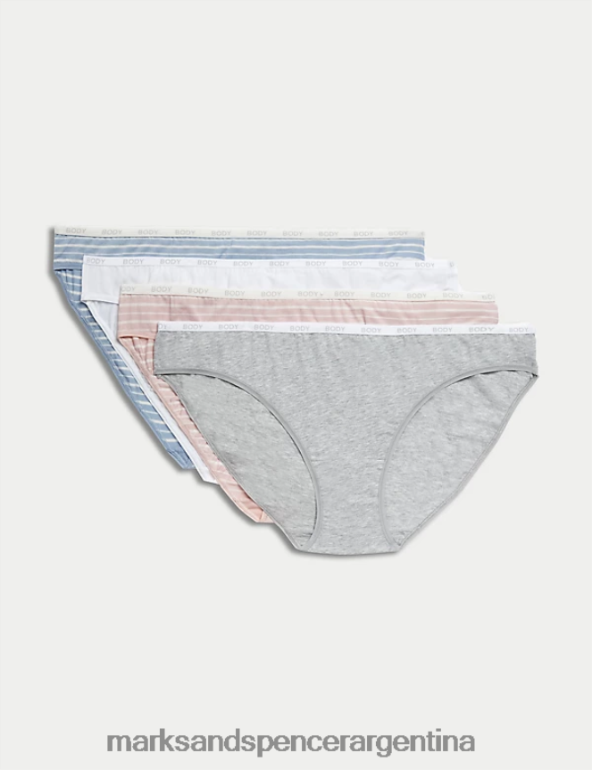 Marks & Spencer unisexo Paquete de 4 braguitas tipo bikini ricas en algodón Supima ropa mezcla azul claro 46VL4164