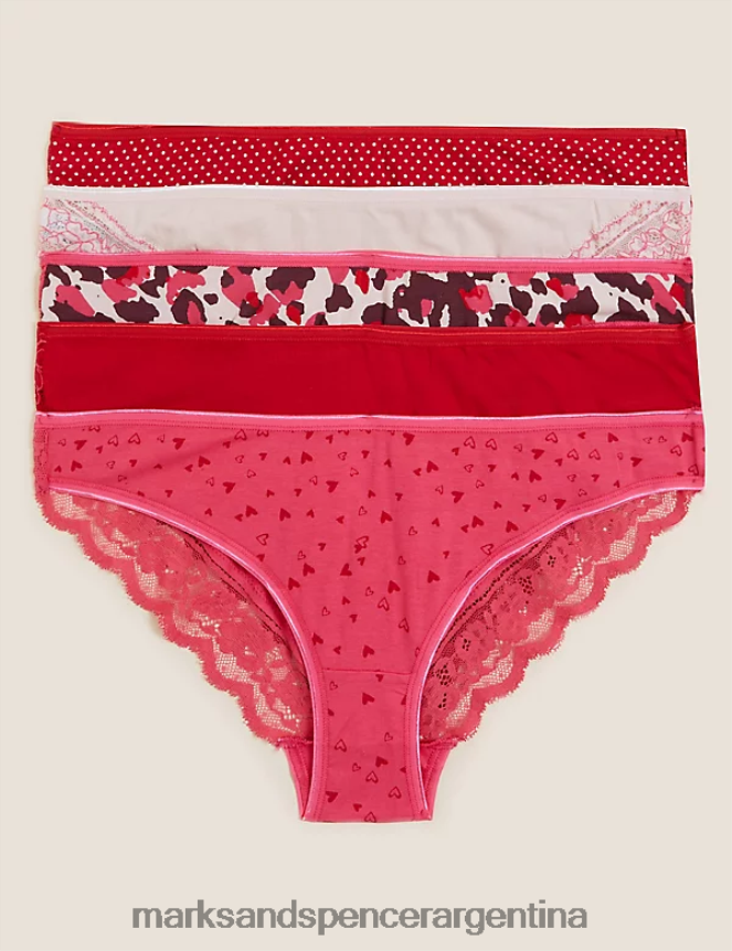 Marks & Spencer unisexo Paquete de 5 braguitas brasileñas de algodón y encaje ropa mezcla de naranja 46VL4722