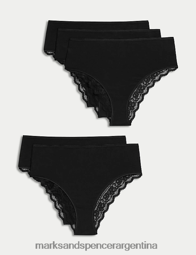 Marks & Spencer unisexo Paquete de 5 braguitas brasileñas de talle alto de encaje y algodón ropa negro 46VL4170