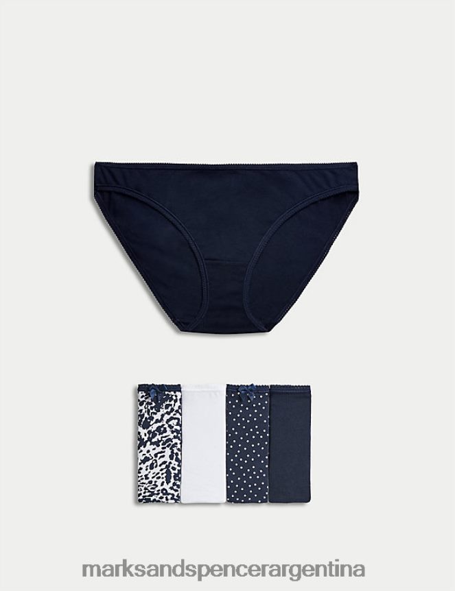 Marks & Spencer unisexo Paquete de 5 braguitas de bikini con estampado de licra y algodón ropa mezcla azul marino 46VL3764