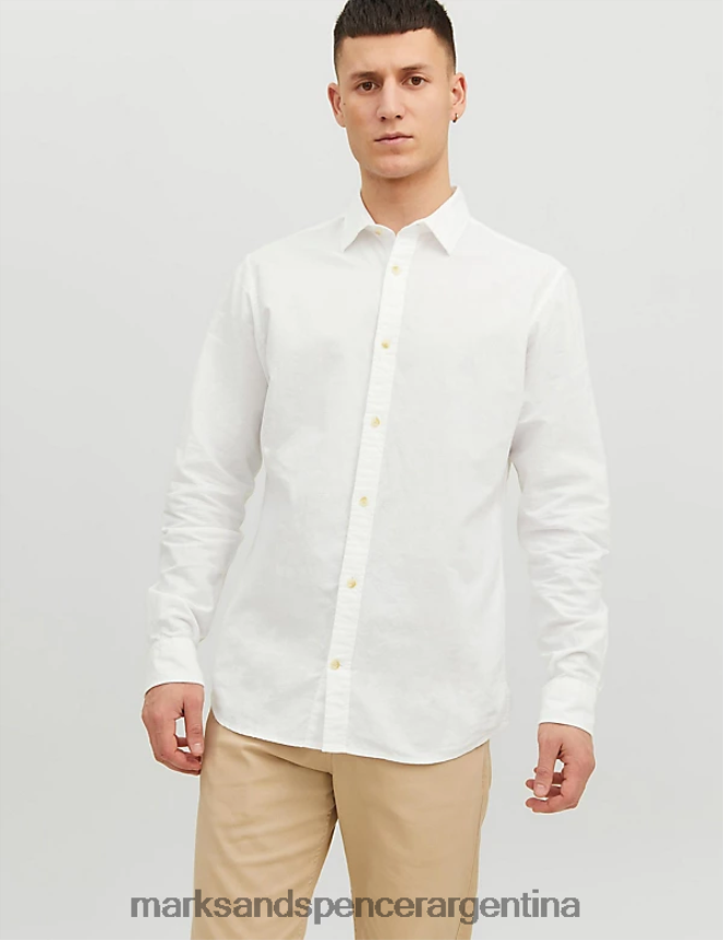 Marks & Spencer unisexo camisa Oxford a rayas ricas en algodón ropa blanco 46VL5944
