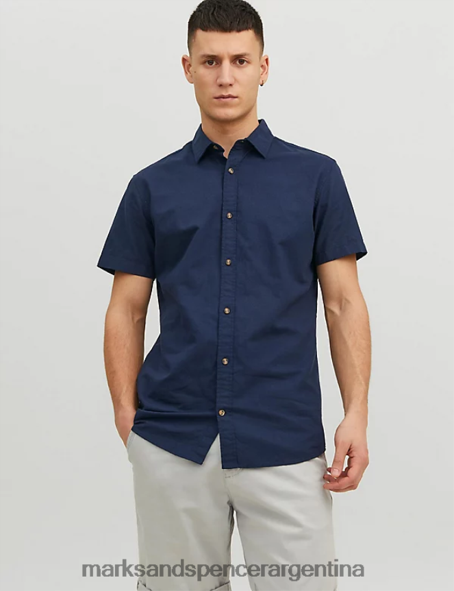 Marks & Spencer unisexo camisa Oxford de corte slim con rico algodón ropa Armada 46VL5576