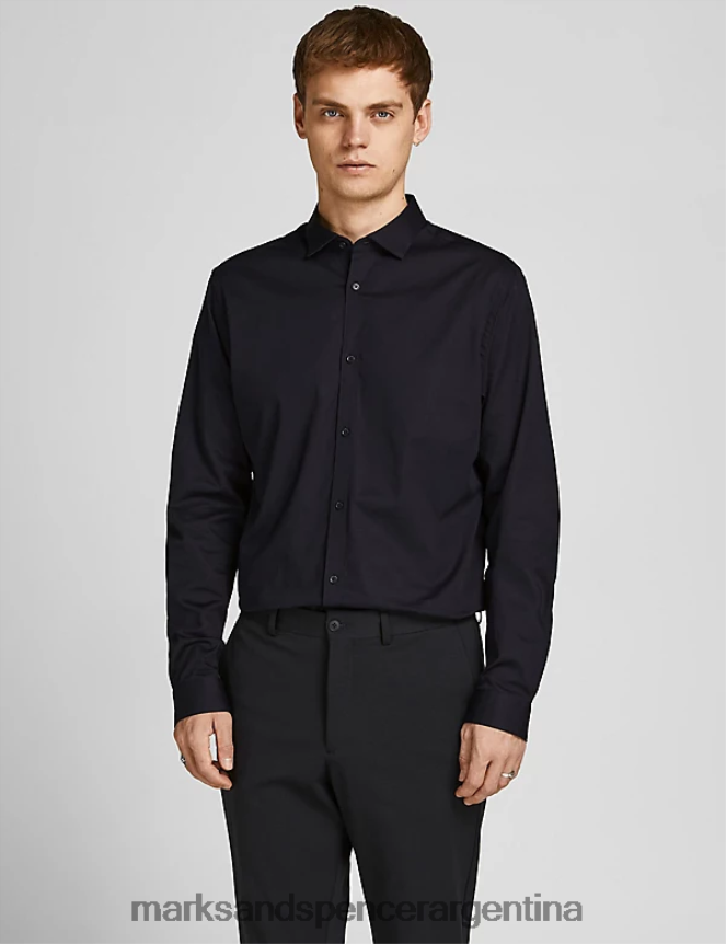Marks & Spencer unisexo camisa Oxford de corte slim de puro algodón ropa negro 46VL6084