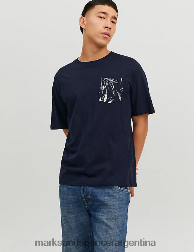 Marks & Spencer unisexo camiseta de puro algodón con cuello redondo ropa Armada 46VL5708