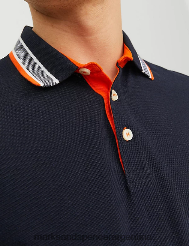 Marks & Spencer unisexo polo de corte slim de puro algodón con ribetes ropa azul marino oscuro 46VL5236