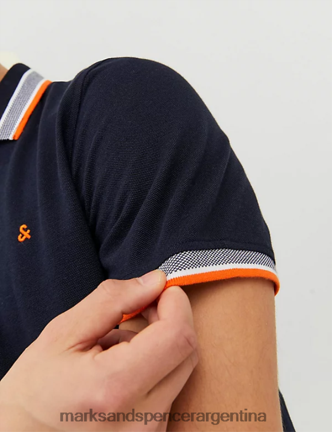 Marks & Spencer unisexo polo de corte slim de puro algodón con ribetes ropa azul marino oscuro 46VL5236