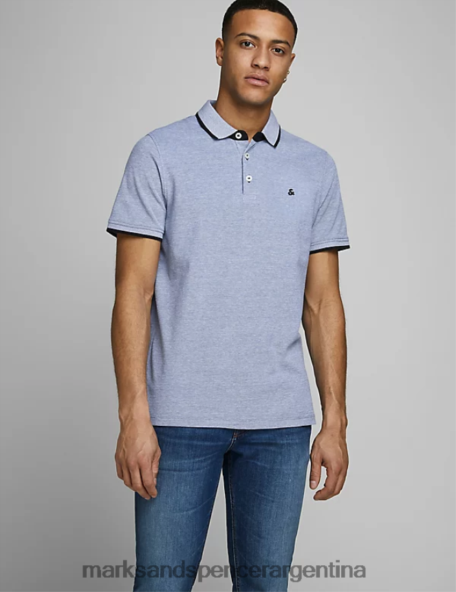 Marks & Spencer unisexo polo de corte slim de puro algodón con ribetes ropa cobalto 46VL5230