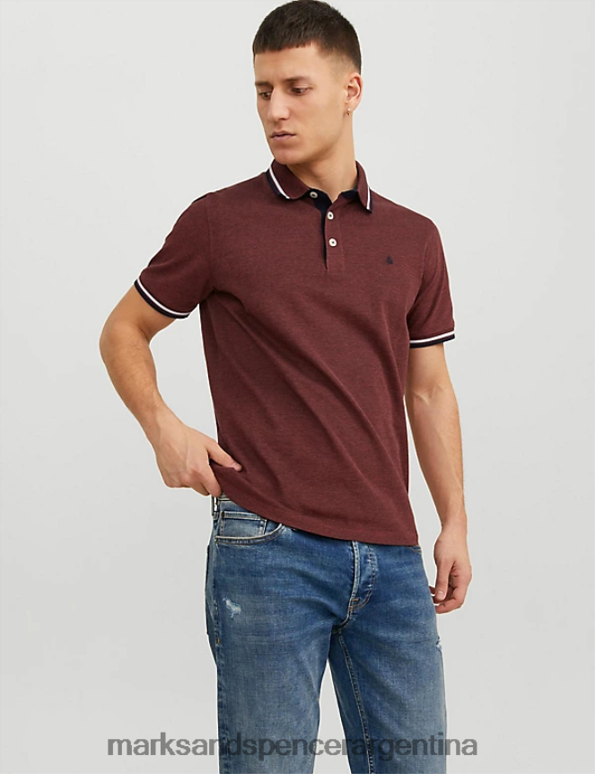Marks & Spencer unisexo polo de corte slim de puro algodón con ribetes ropa naranja quemada 46VL5234