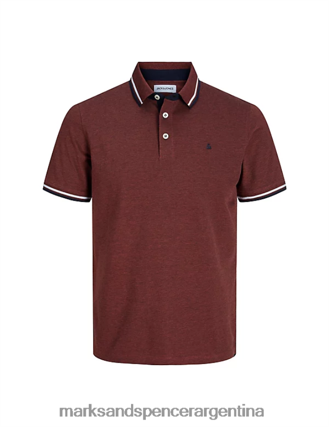 Marks & Spencer unisexo polo de corte slim de puro algodón con ribetes ropa naranja quemada 46VL5234