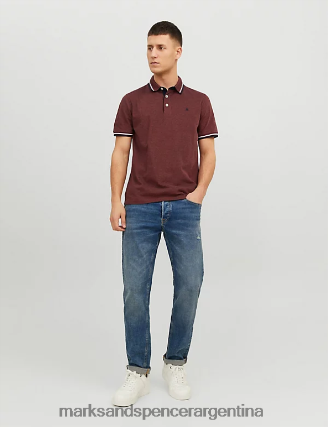 Marks & Spencer unisexo polo de corte slim de puro algodón con ribetes ropa naranja quemada 46VL5234