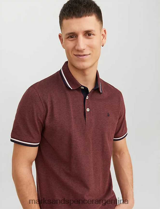 Marks & Spencer unisexo polo de corte slim de puro algodón con ribetes ropa naranja quemada 46VL5234