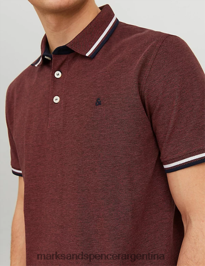 Marks & Spencer unisexo polo de corte slim de puro algodón con ribetes ropa naranja quemada 46VL5234