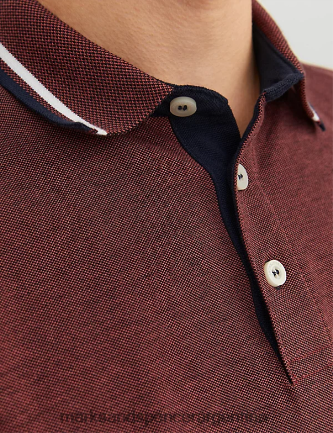 Marks & Spencer unisexo polo de corte slim de puro algodón con ribetes ropa naranja quemada 46VL5234