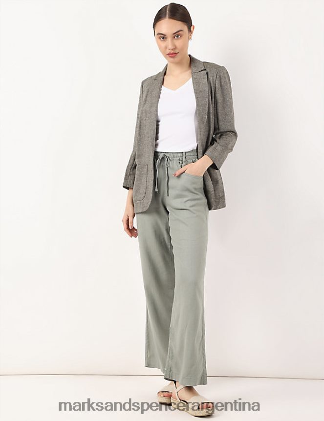 Marks & Spencer unisexo blazer de lino con bolsillo delantero ropa caqui oscuro 46VL2810