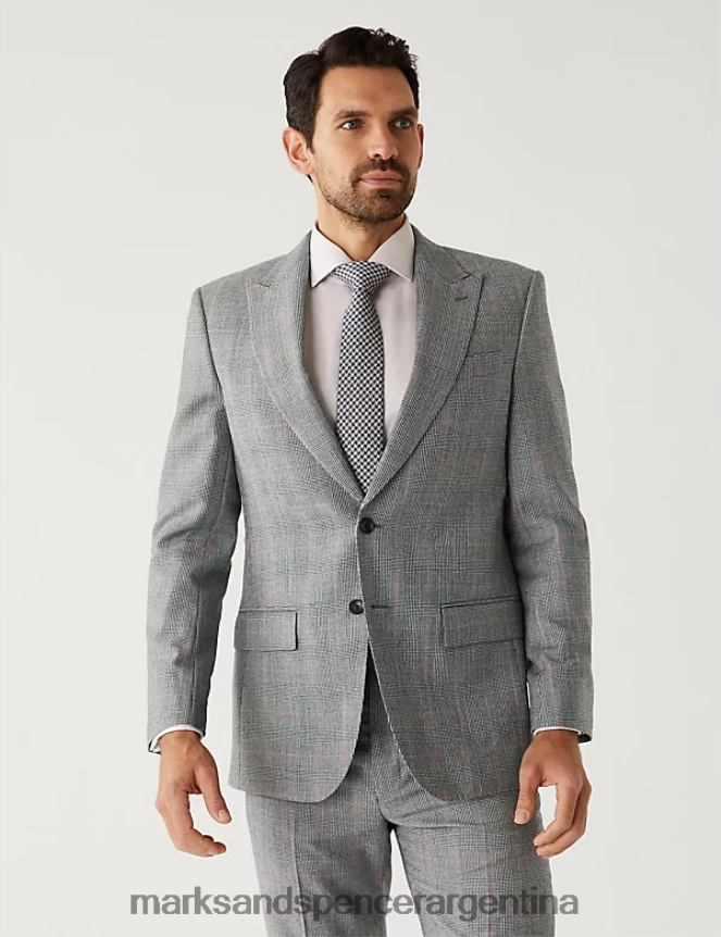 Marks & Spencer unisexo Chaqueta de traje regular fit de pura lana a cuadros ropa mezcla gris 46VL6634