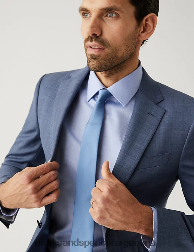 Marks & Spencer unisexo Chaqueta de traje slim fit de pura lana a cuadros ropa fuerza aérea ligera 46VL5496