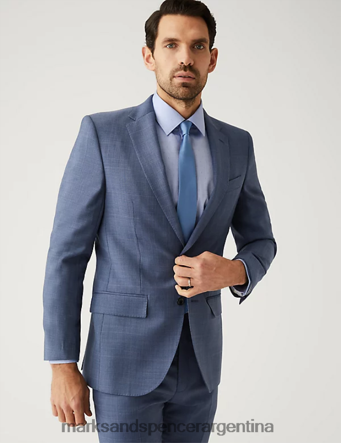 Marks & Spencer unisexo Chaqueta de traje slim fit de pura lana a cuadros ropa fuerza aérea ligera 46VL5496