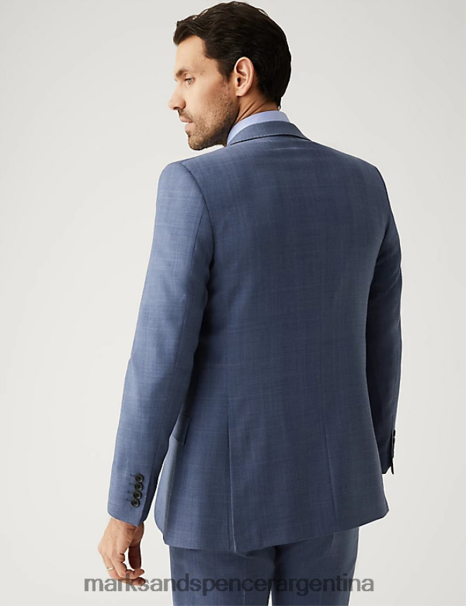 Marks & Spencer unisexo Chaqueta de traje slim fit de pura lana a cuadros ropa fuerza aérea ligera 46VL5496