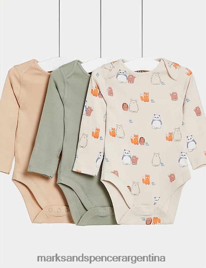 Marks & Spencer unisexo Paquete de 3 bodis de puro algodón ropa multi 46VL7794