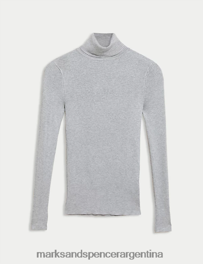 Marks & Spencer unisexo suéter ajustado con cuello vuelto de canalé ropa marga gris 46VL3282